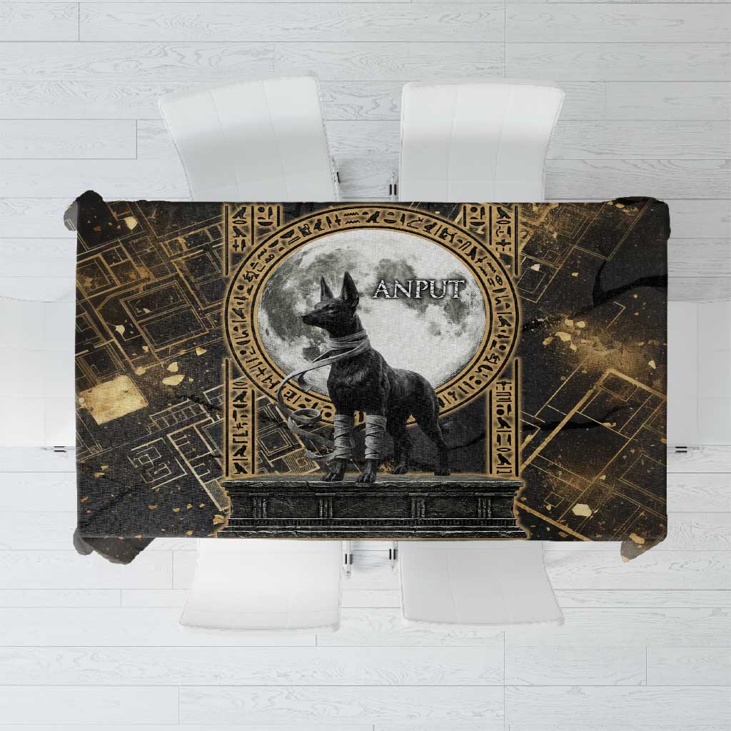 Anput Jackal Mask Tablecloth with Full Moon Egyptian Afterlife Symbolism