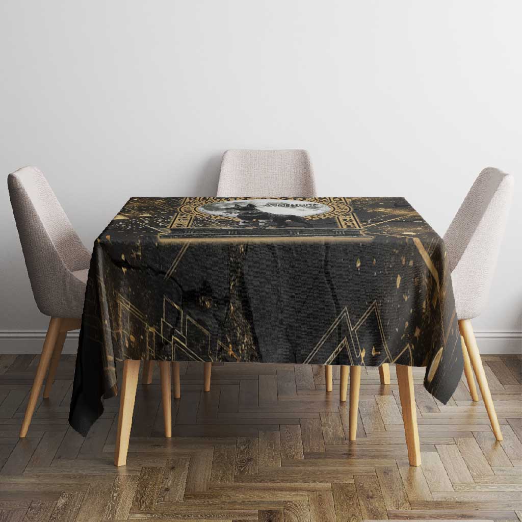 Anput Jackal Mask Tablecloth with Full Moon Egyptian Afterlife Symbolism