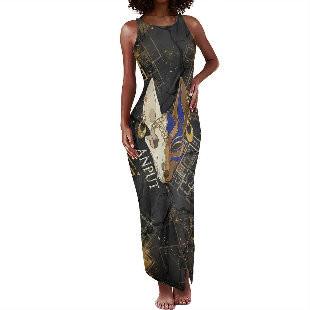Anput Jackal Mask Tank Maxi Dress with Full Moon Egyptian Afterlife Symbolism