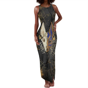 Anput Jackal Mask Tank Maxi Dress with Full Moon Egyptian Afterlife Symbolism
