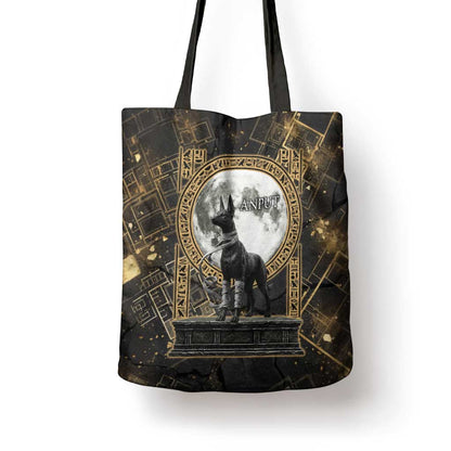 Anput Jackal Mask Tote Bag with Full Moon Egyptian Afterlife Symbolism