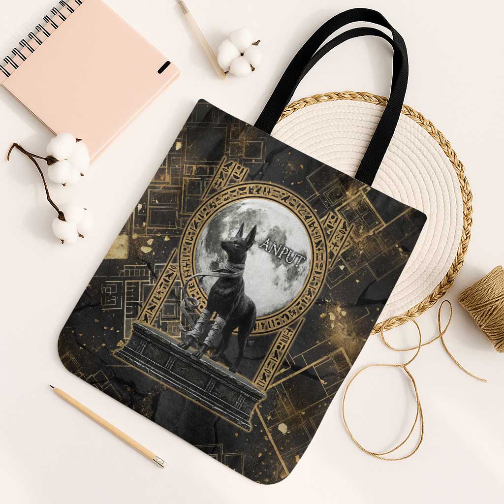 Anput Jackal Mask Tote Bag with Full Moon Egyptian Afterlife Symbolism