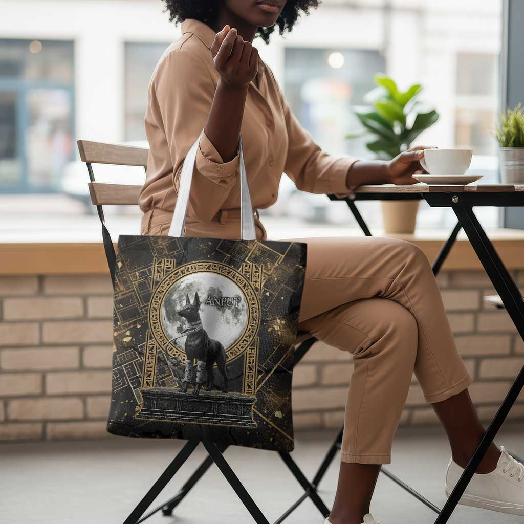 Anput Jackal Mask Tote Bag with Full Moon Egyptian Afterlife Symbolism