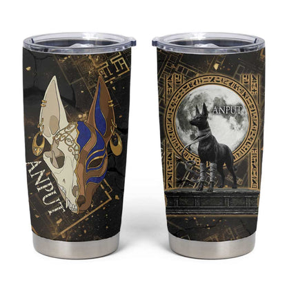 Anput Jackal Mask Tumbler Cup with Full Moon Egyptian Afterlife Symbolism