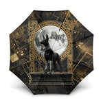 Anput Jackal Mask Umbrella with Full Moon Egyptian Afterlife Symbolism
