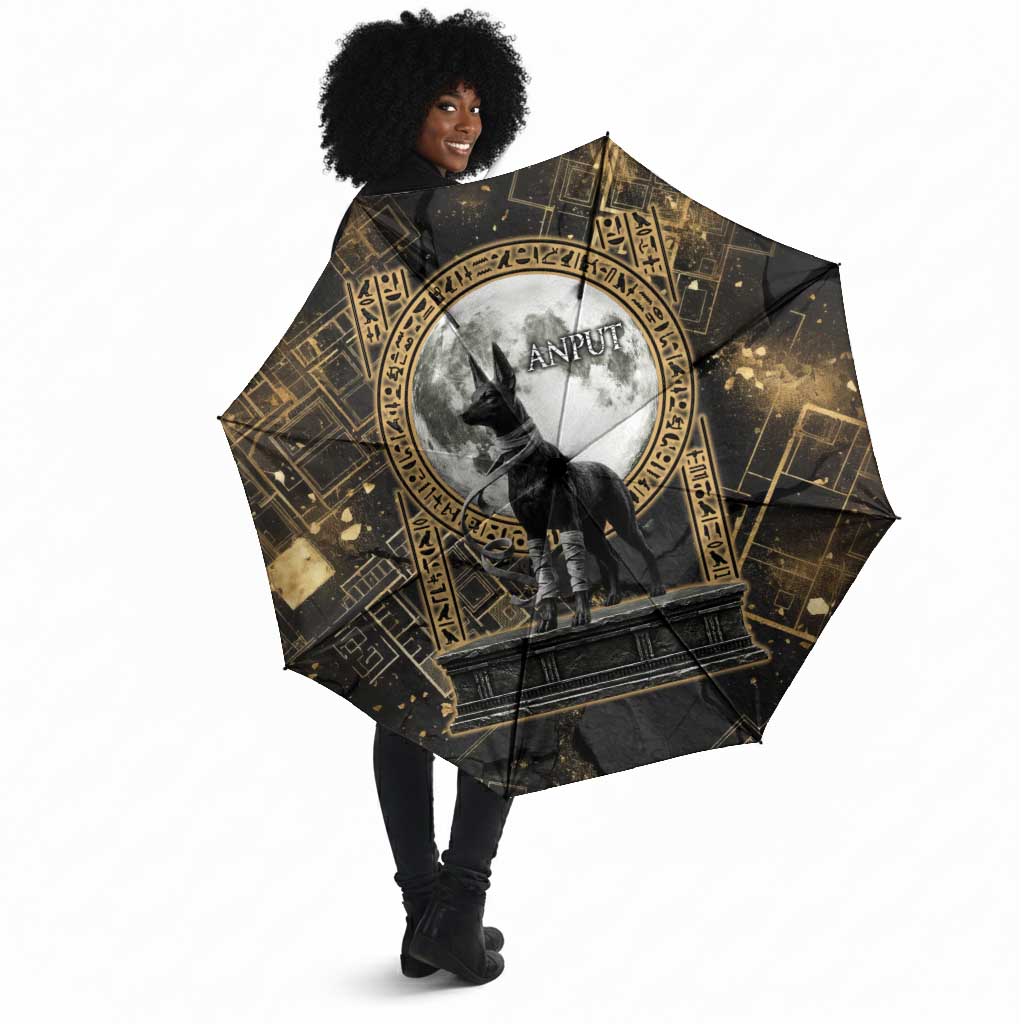 Anput Jackal Mask Umbrella with Full Moon Egyptian Afterlife Symbolism