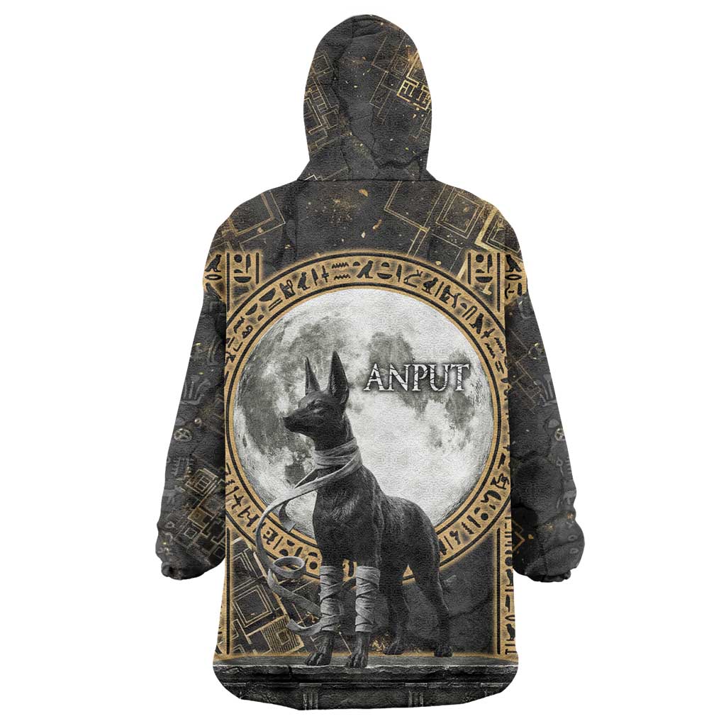 Anput Jackal Mask Wearable Blanket Hoodie with Full Moon Egyptian Afterlife Symbolism