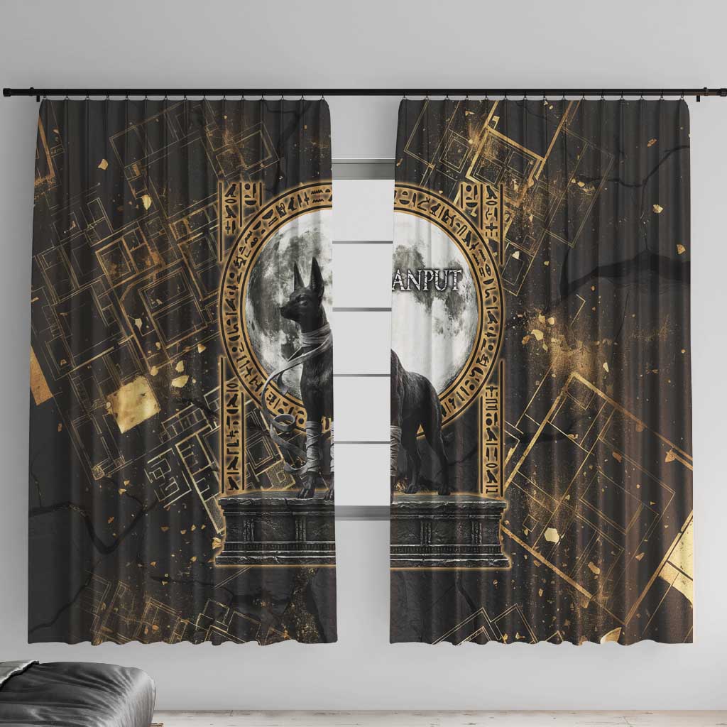Anput Jackal Mask Window Curtain with Full Moon Egyptian Afterlife Symbolism