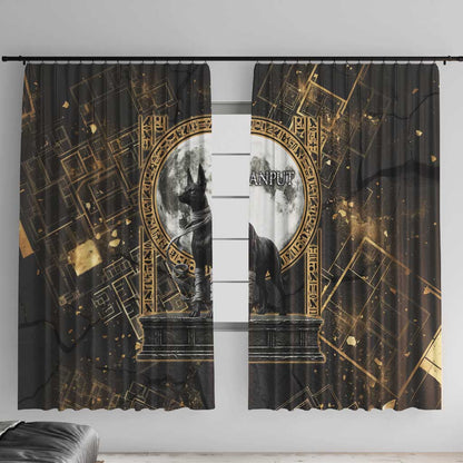 Anput Jackal Mask Window Curtain with Full Moon Egyptian Afterlife Symbolism