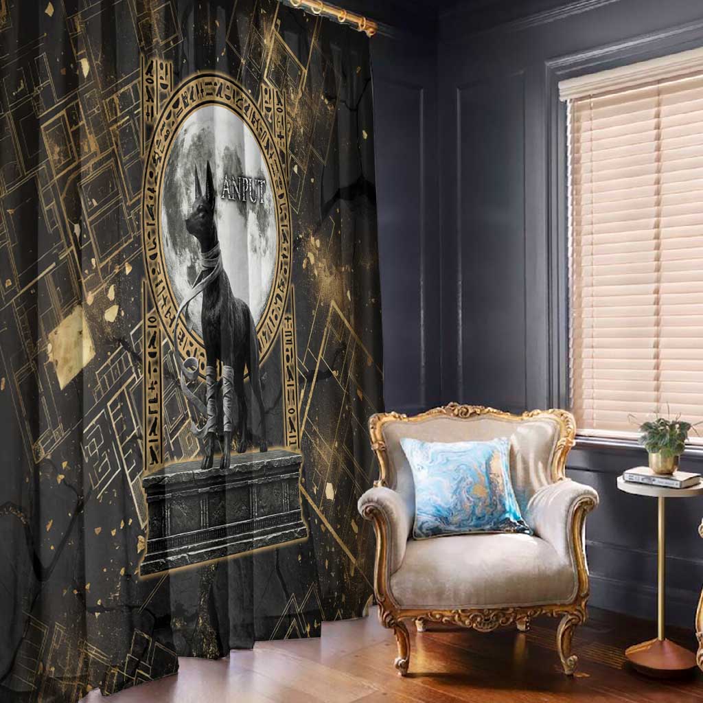 Anput Jackal Mask Window Curtain with Full Moon Egyptian Afterlife Symbolism