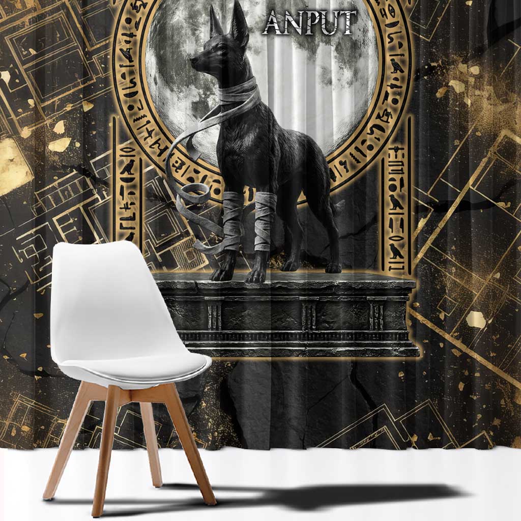 Anput Jackal Mask Window Curtain with Full Moon Egyptian Afterlife Symbolism