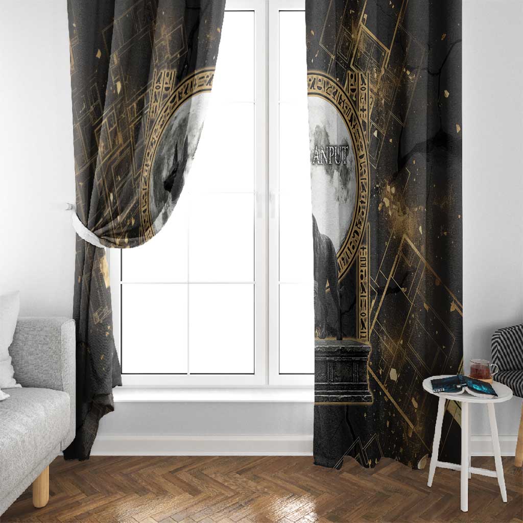 Anput Jackal Mask Window Curtain with Full Moon Egyptian Afterlife Symbolism