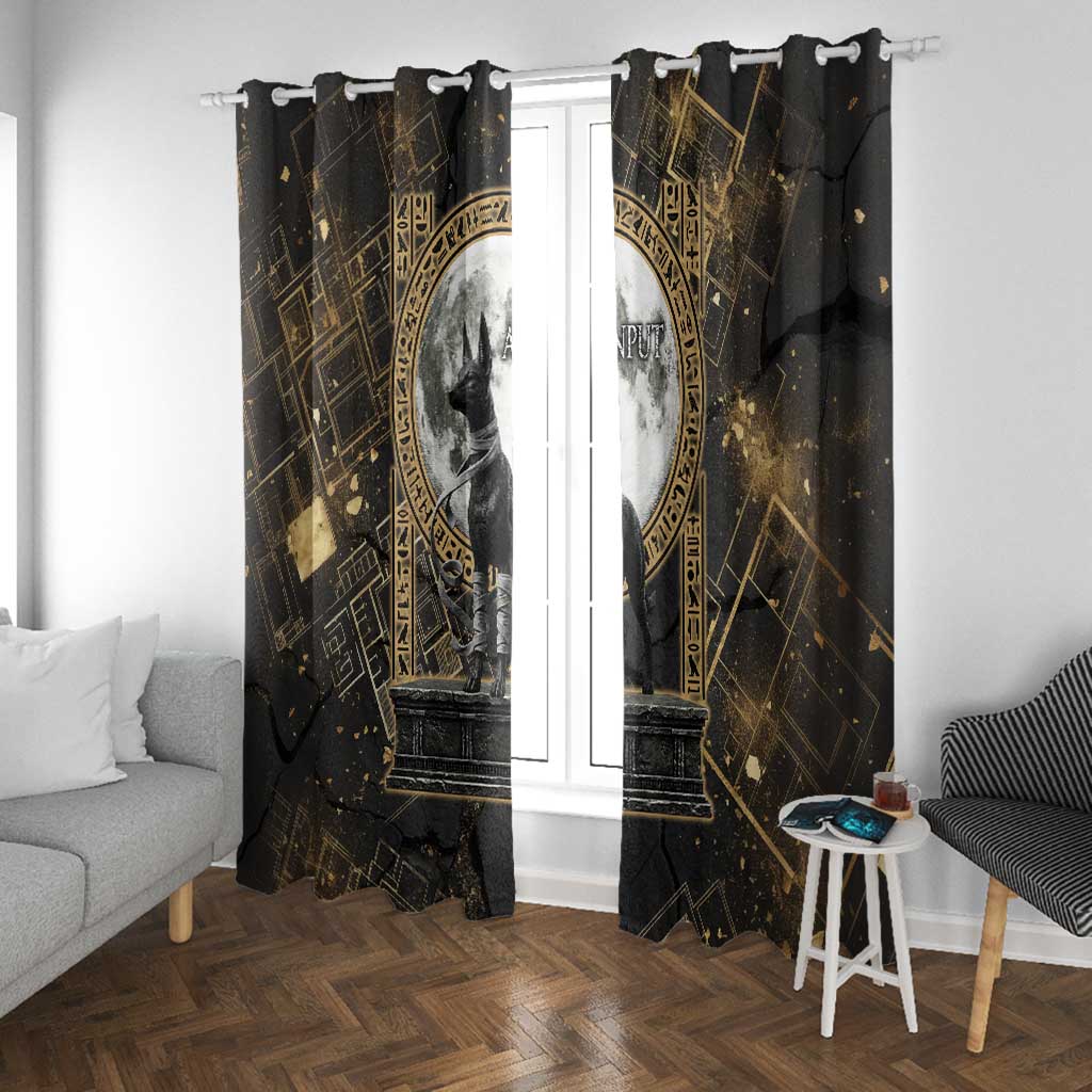 Anput Jackal Mask Window Curtain with Full Moon Egyptian Afterlife Symbolism