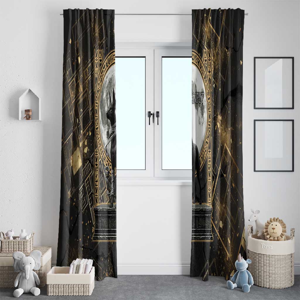Anput Jackal Mask Window Curtain with Full Moon Egyptian Afterlife Symbolism