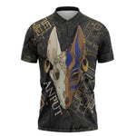 Anput Jackal Mask Zipper Polo Shirt with Full Moon Egyptian Afterlife Symbolism