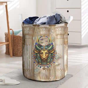 Hathor Laundry Basket with Sacred Cow Head Egyptian Fertility Symbolism