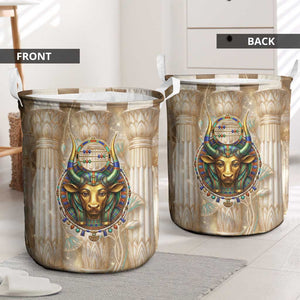 Hathor Laundry Basket with Sacred Cow Head Egyptian Fertility Symbolism