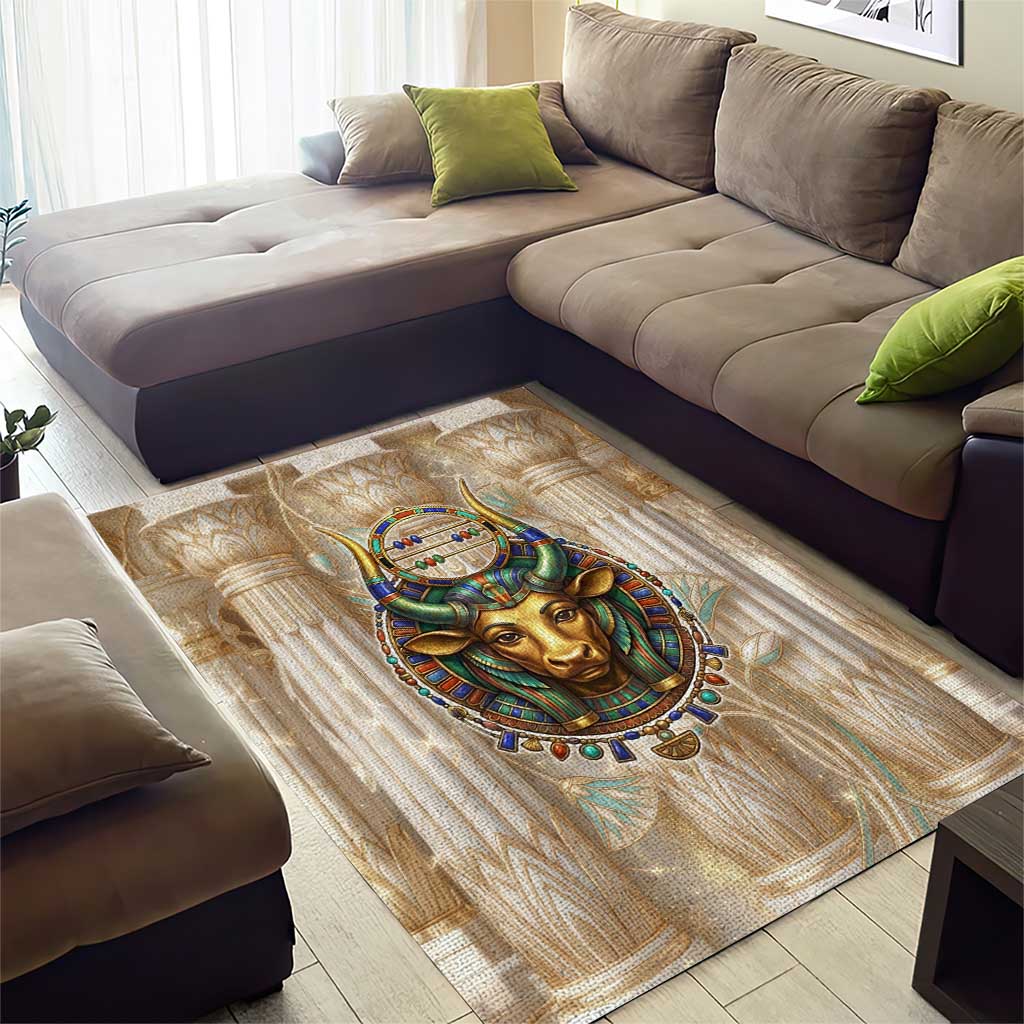 Hathor Area Rug with Sacred Cow Head Egyptian Fertility Symbolism