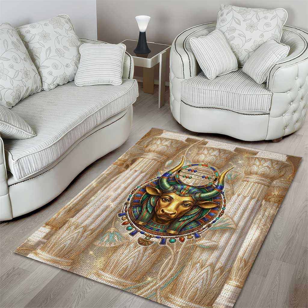 Hathor Area Rug with Sacred Cow Head Egyptian Fertility Symbolism