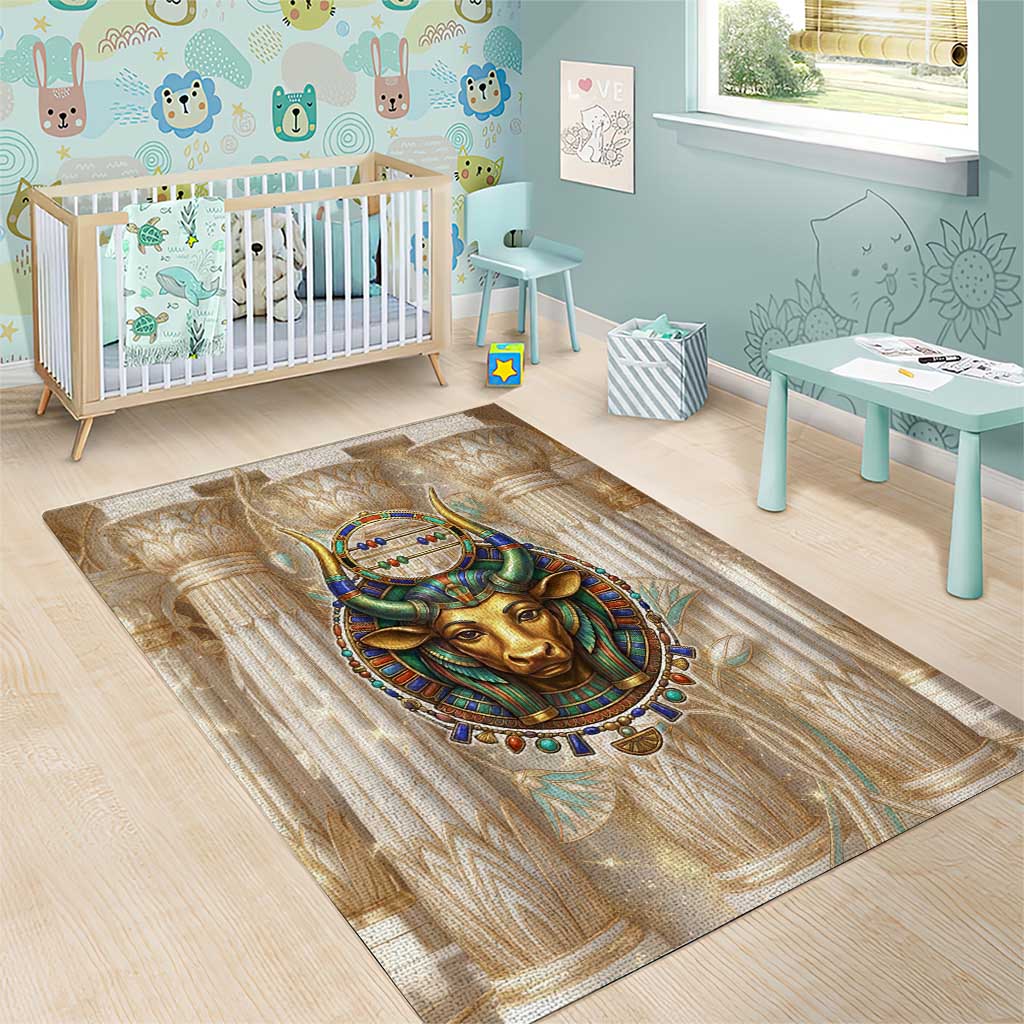Hathor Area Rug with Sacred Cow Head Egyptian Fertility Symbolism