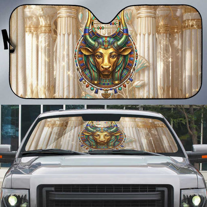 Hathor Auto Sun Shade with Sacred Cow Head Egyptian Fertility Symbolism