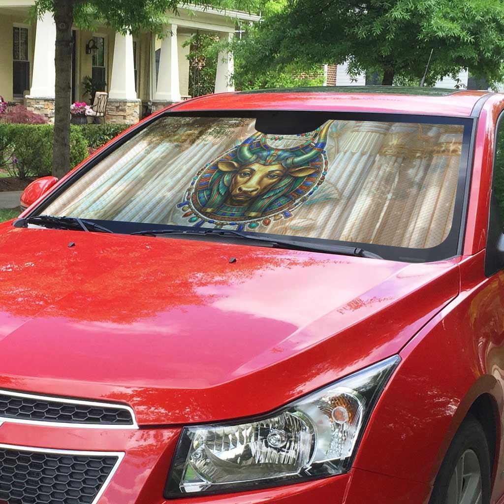Hathor Auto Sun Shade with Sacred Cow Head Egyptian Fertility Symbolism