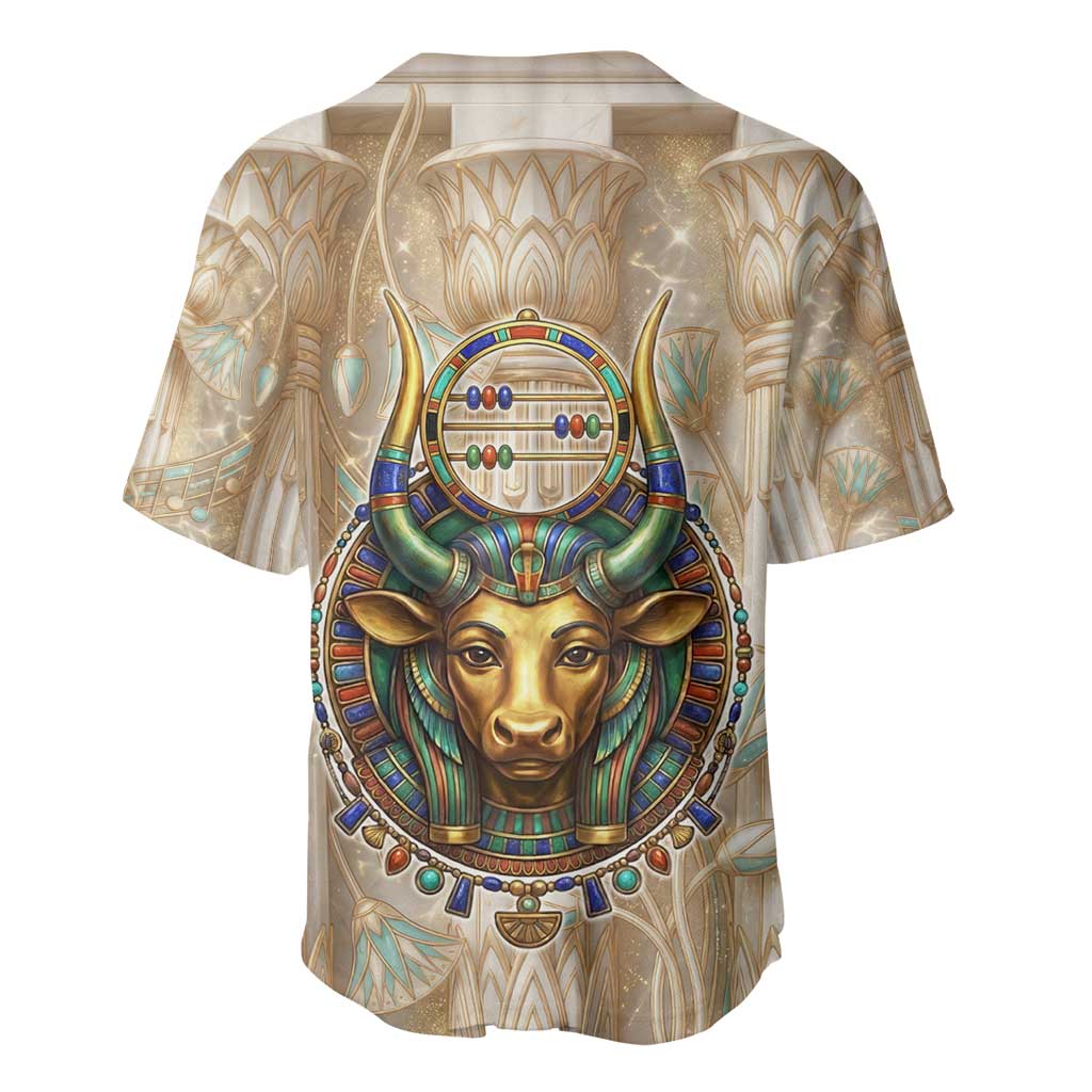 Hathor Baseball Jersey with Sacred Cow Head Egyptian Fertility Symbolism