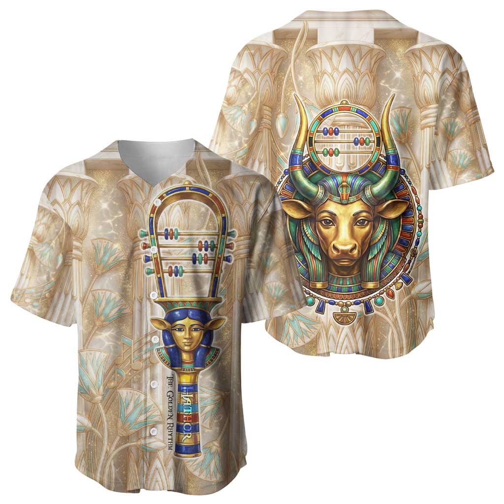 Hathor Baseball Jersey with Sacred Cow Head Egyptian Fertility Symbolism