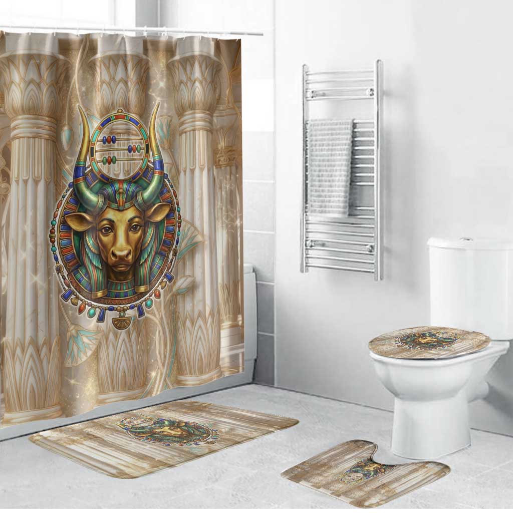 Hathor Bathroom Set with Sacred Cow Head Egyptian Fertility Symbolism