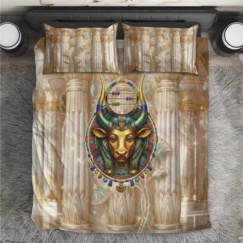 Hathor Bedding Set with Sacred Cow Head Egyptian Fertility Symbolism
