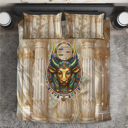 Hathor Bedding Set with Sacred Cow Head Egyptian Fertility Symbolism