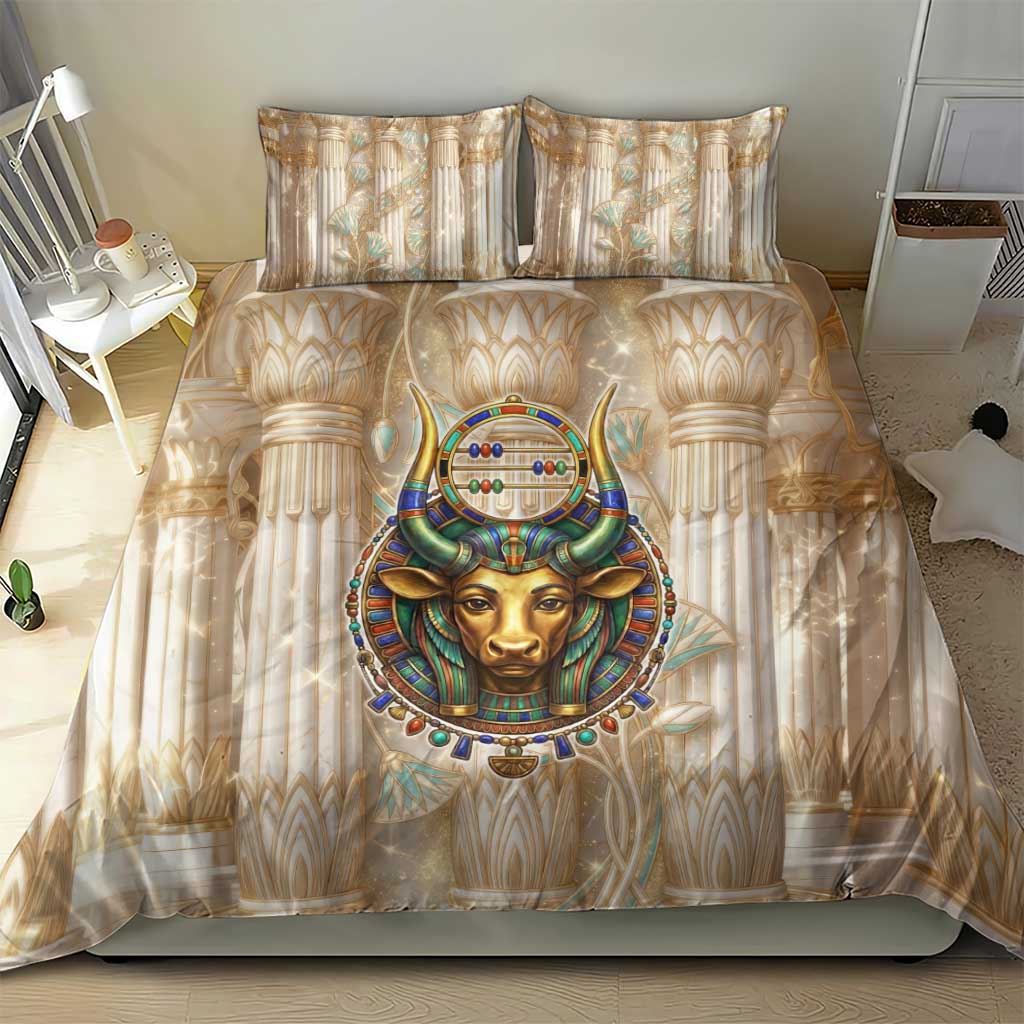 Hathor Bedding Set with Sacred Cow Head Egyptian Fertility Symbolism