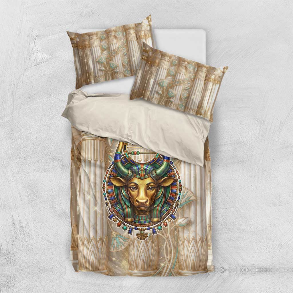 Hathor Bedding Set with Sacred Cow Head Egyptian Fertility Symbolism