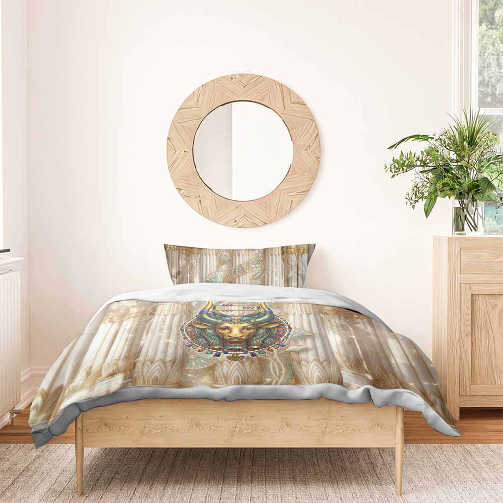 Hathor Bedding Set with Sacred Cow Head Egyptian Fertility Symbolism