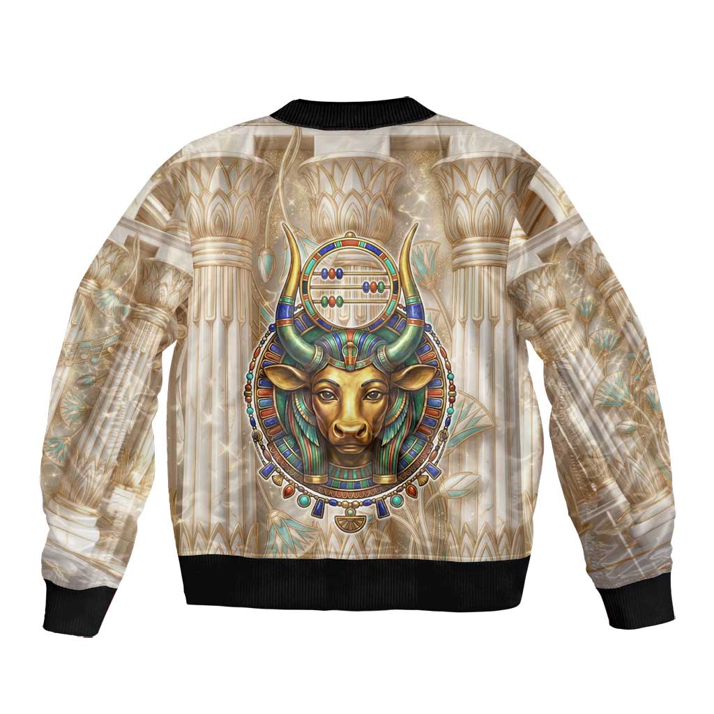 Hathor Bomber Jacket with Sacred Cow Head Egyptian Fertility Symbolism