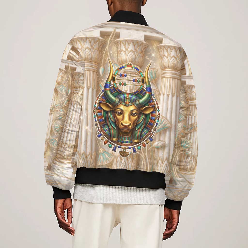 Hathor Bomber Jacket with Sacred Cow Head Egyptian Fertility Symbolism