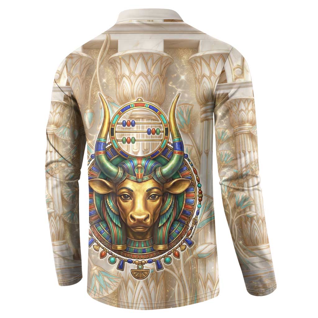 Hathor Button Sweatshirt with Sacred Cow Head Egyptian Fertility Symbolism