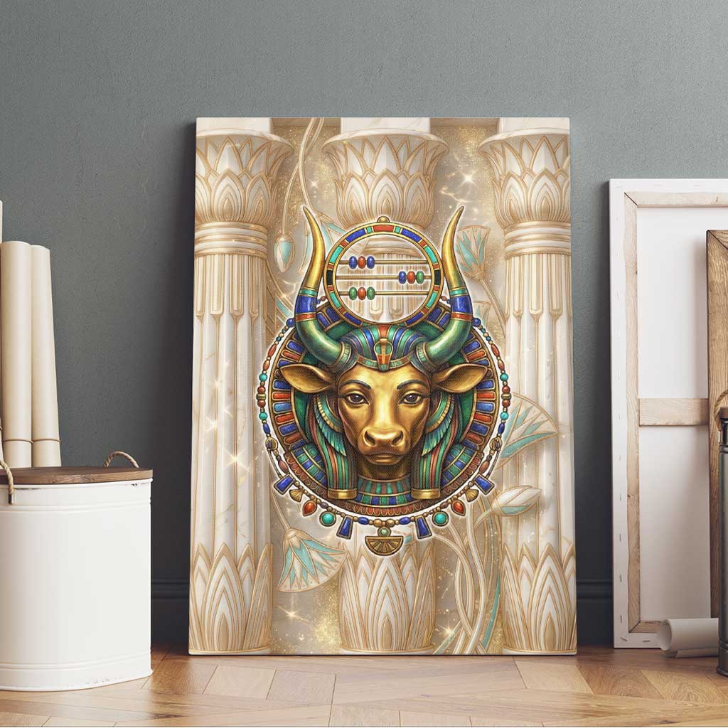 Hathor Canvas Wall Art with Sacred Cow Head Egyptian Fertility Symbolism