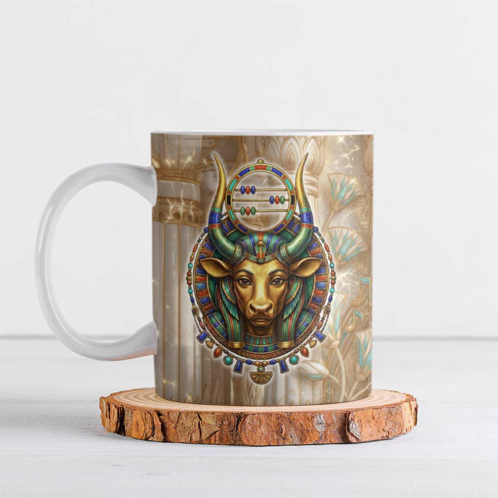 Hathor Ceramic Mug with Sacred Cow Head Egyptian Fertility Symbolism