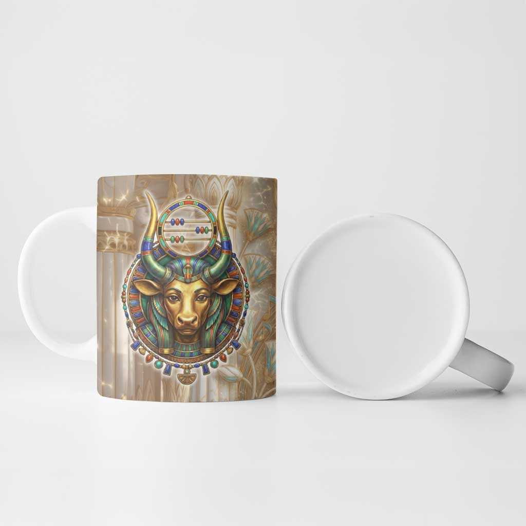 Hathor Ceramic Mug with Sacred Cow Head Egyptian Fertility Symbolism