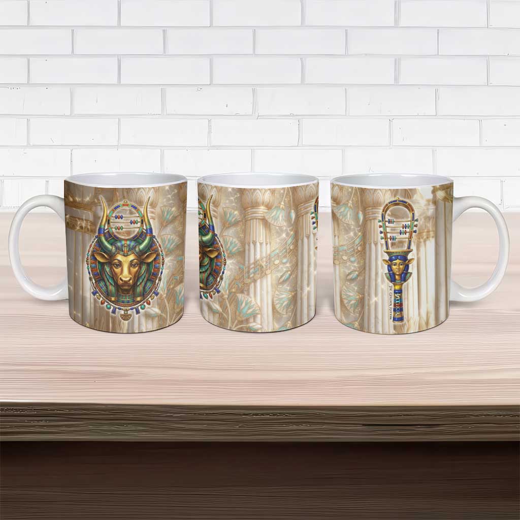 Hathor Ceramic Mug with Sacred Cow Head Egyptian Fertility Symbolism