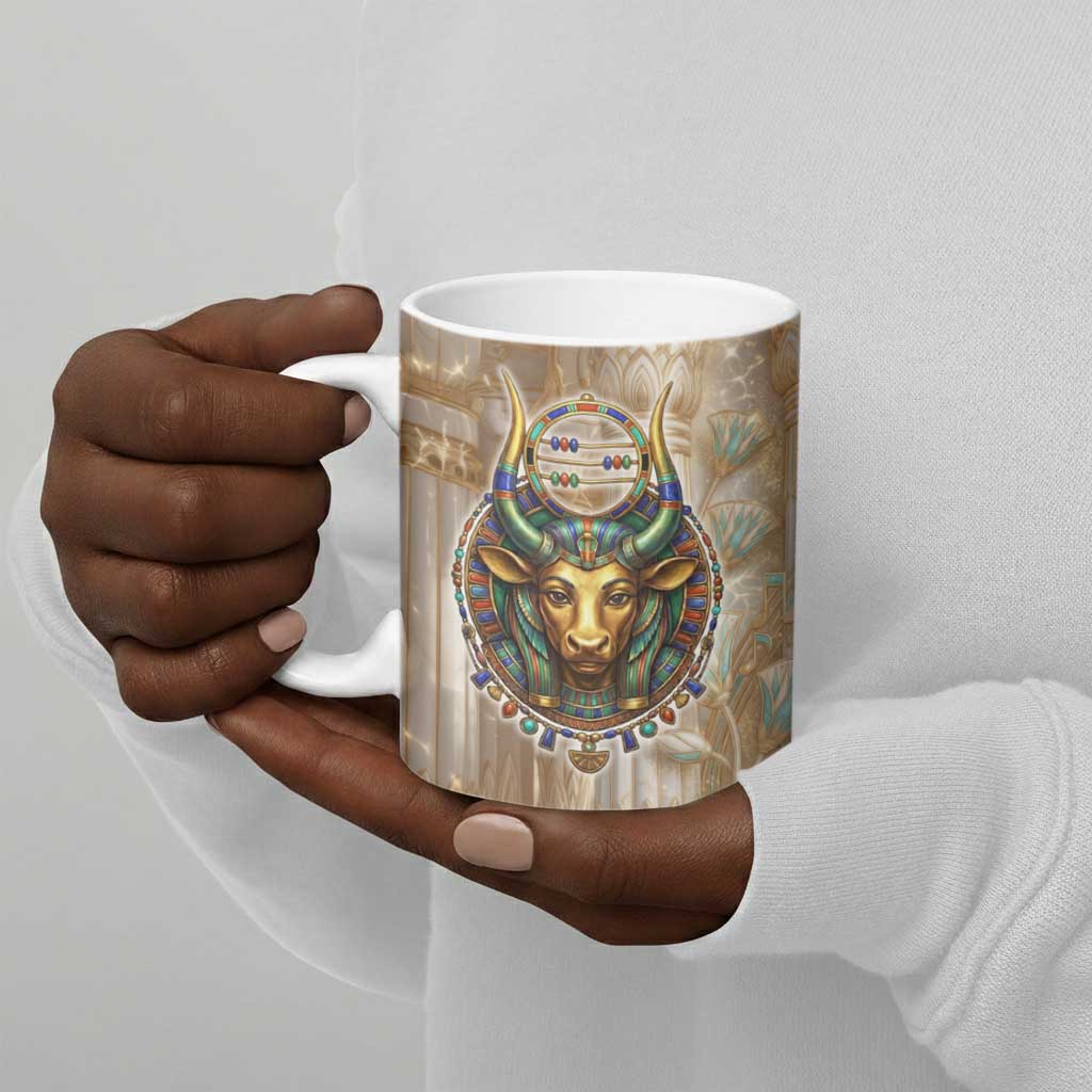 Hathor Ceramic Mug with Sacred Cow Head Egyptian Fertility Symbolism