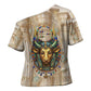 Hathor Cross Shoulder Shirt with Sacred Cow Head Egyptian Fertility Symbolism