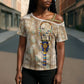 Hathor Cross Shoulder Shirt with Sacred Cow Head Egyptian Fertility Symbolism