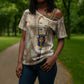 Hathor Cross Shoulder Shirt with Sacred Cow Head Egyptian Fertility Symbolism