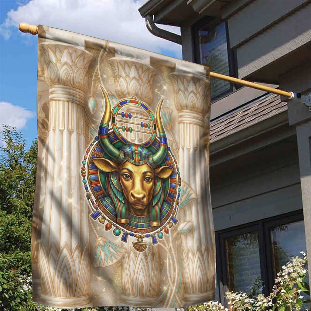 Hathor Garden Flag with Sacred Cow Head Egyptian Fertility Symbolism