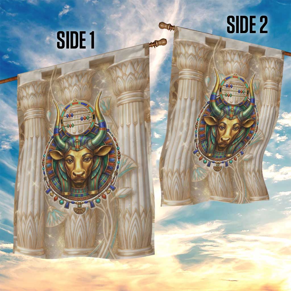 Hathor Garden Flag with Sacred Cow Head Egyptian Fertility Symbolism