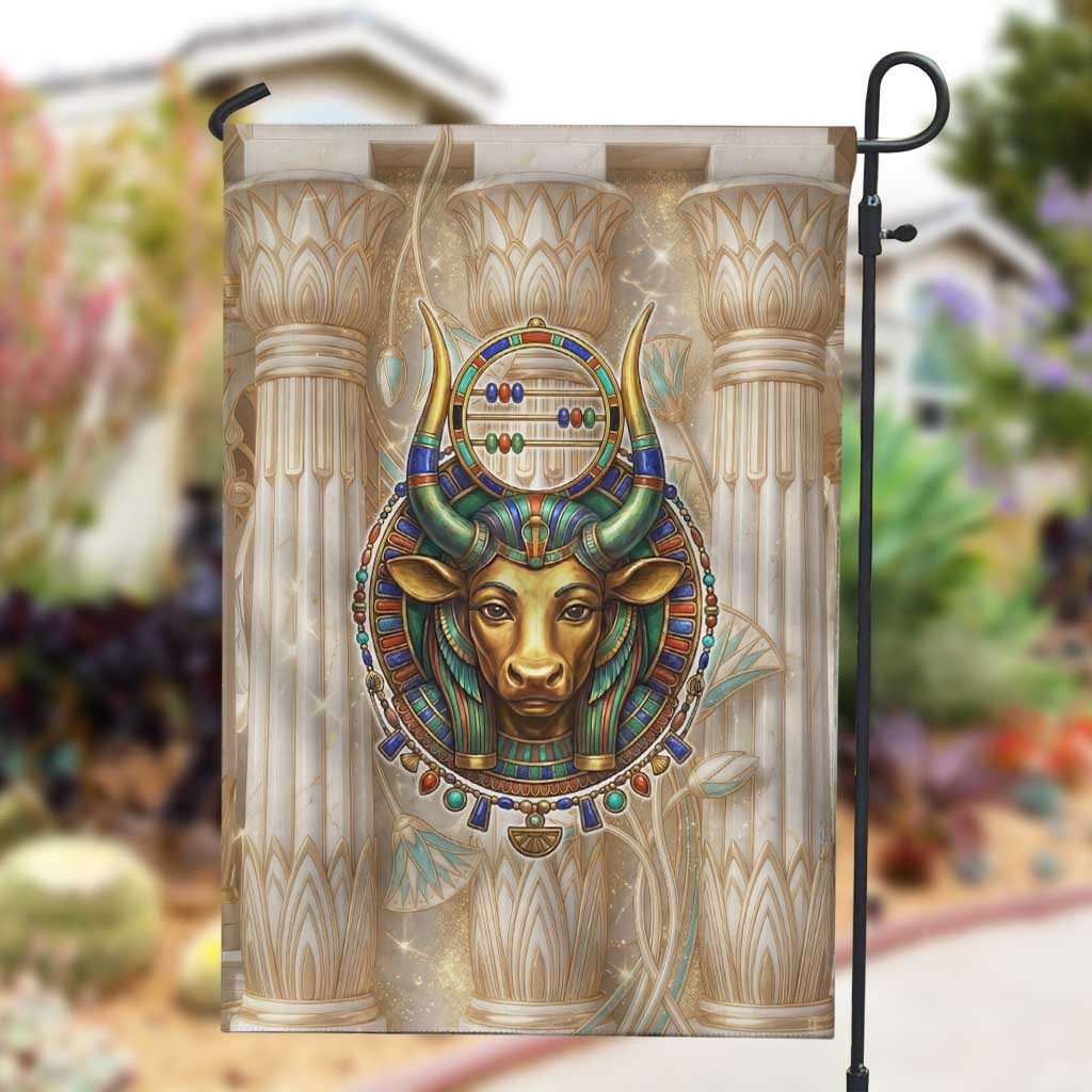 Hathor Garden Flag with Sacred Cow Head Egyptian Fertility Symbolism