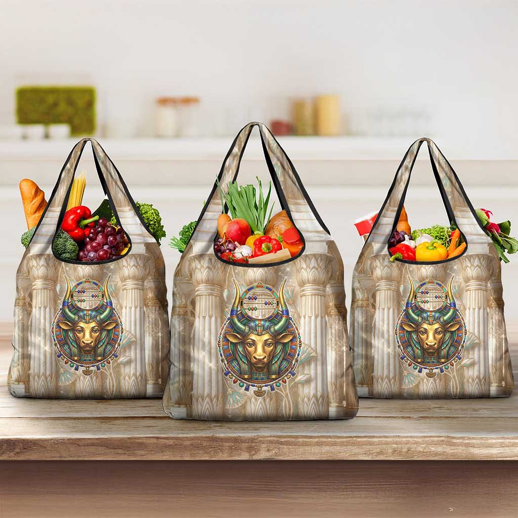 Hathor Grocery Bag with Sacred Cow Head Egyptian Fertility Symbolism