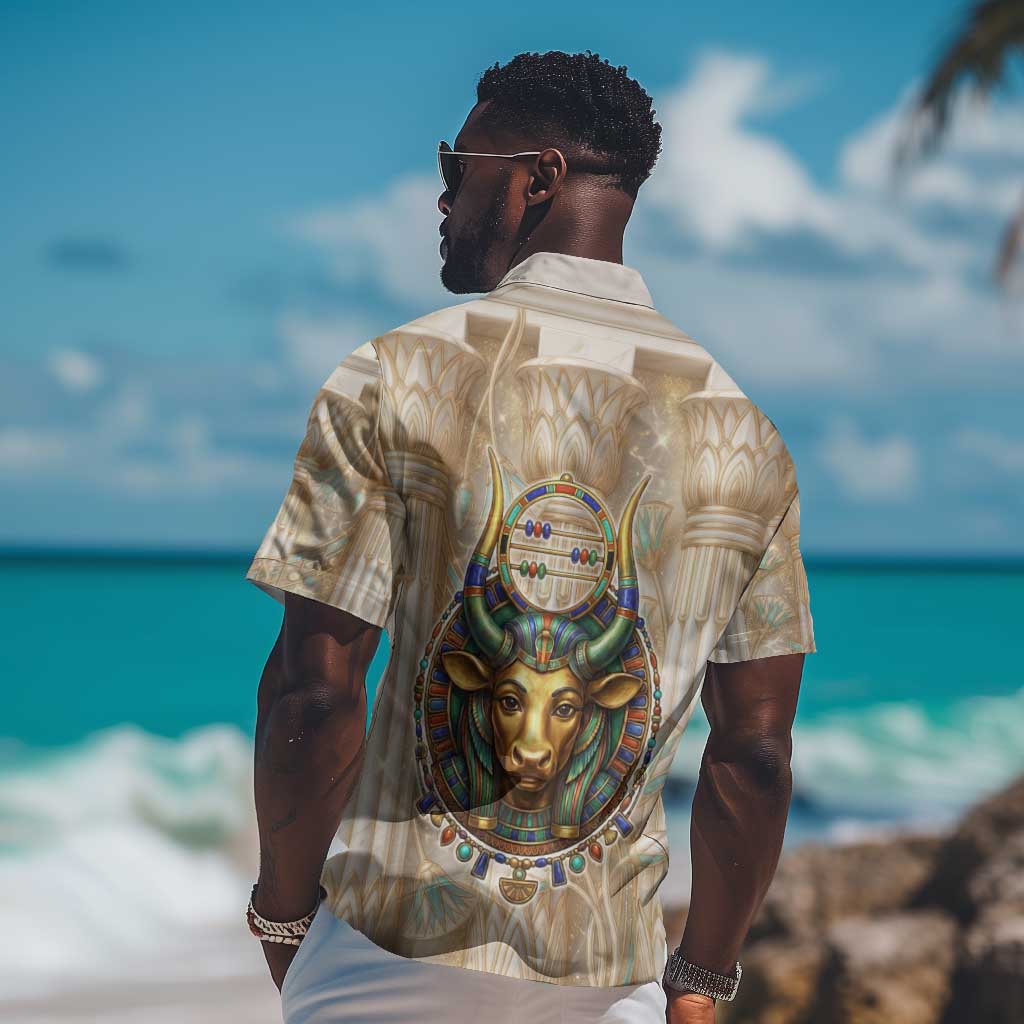 Hathor Hawaiian Shirt with Sacred Cow Head Egyptian Fertility Symbolism